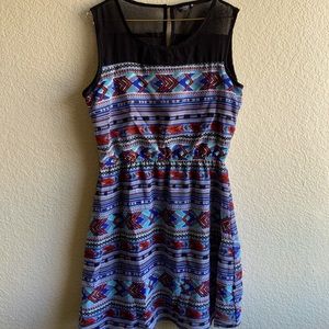 Mesh top sleeveless Aztec print party dress